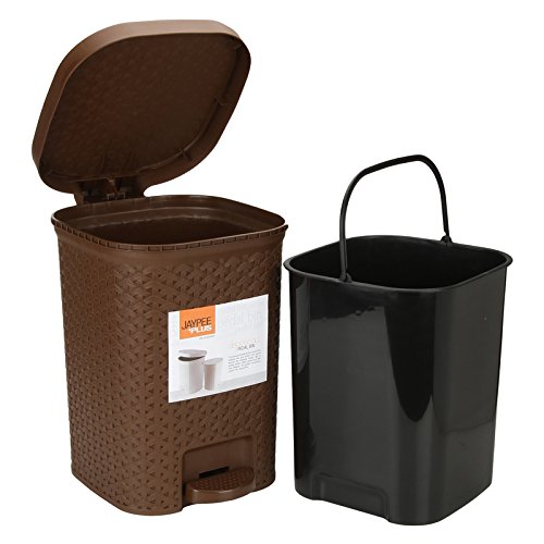 Jaypee Plus Dispose all Square Dustbin with Removable Plastic Bucket | Garbage Bin Trash Can Pedal Waste Bin |Square Shape Dustbin For Home, Kitchen, Bathroom & Office, 7 Litre, Brown