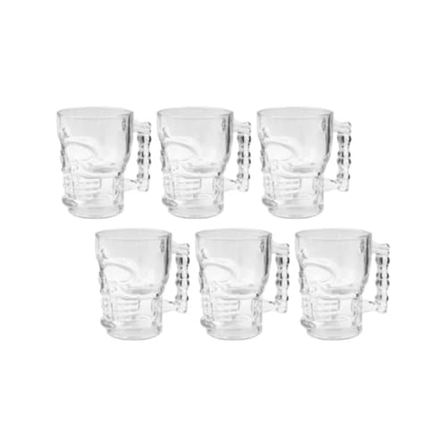 Sanjeev Kapoor Skull Head Beer Mugs  Set of 6 | 500ML Transparent Glass Mugs for Beer, Cocktails & Drinks | Unique Skull Shape, Durable, Dishwasher Safe  Party & Gift Ready