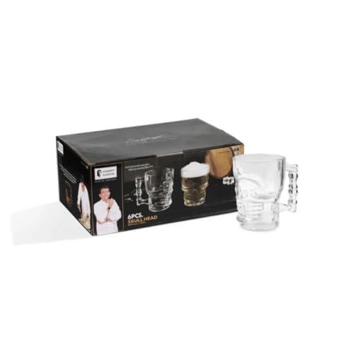 Sanjeev Kapoor Skull Head Beer Mugs  Set of 6 | 500ML Transparent Glass Mugs for Beer, Cocktails & Drinks | Unique Skull Shape, Durable, Dishwasher Safe  Party & Gift Ready