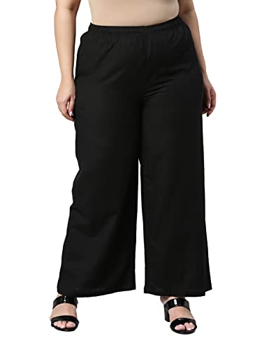 GO COLORS Women Black Mid Rise Linen Linen Palazzo - 2XL