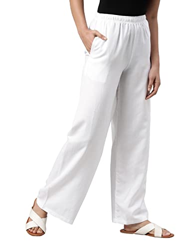GO COLORS Women White Mid Rise Linen Linen Palazzo - 2XL