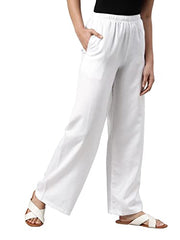 GO COLORS Women White Mid Rise Linen Linen Palazzo - 2XL