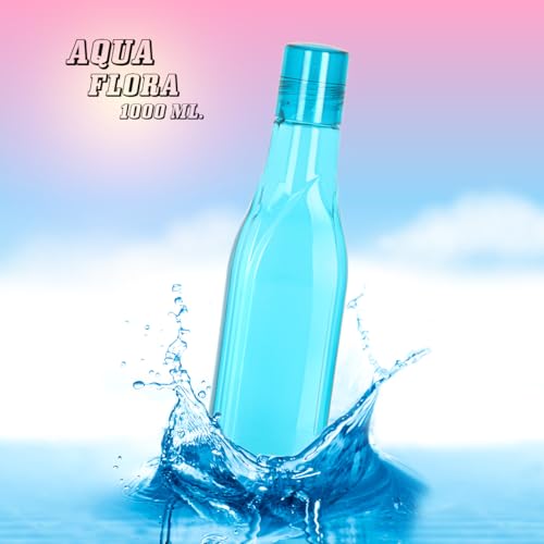 Varmora Aqua Flora - Transparent Water Bottle - 1 litre - BPA-Free & Food Grade Plastic - Pack Of 4 - Multi-Color - Brown-Grey-Blue-Green
