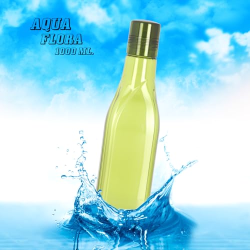 Varmora Aqua Flora - Transparent Water Bottle - 1 litre - BPA-Free & Food Grade Plastic - Pack Of 4 - Multi-Color - Brown-Grey-Blue-Green