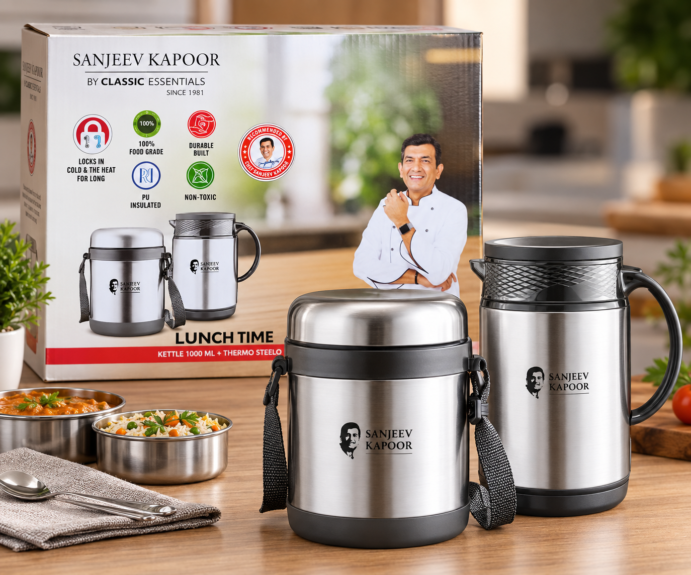 Sanjeev Kapoor Lunch Time 2-Piece Insulated Kettle & Thermo Steel Set