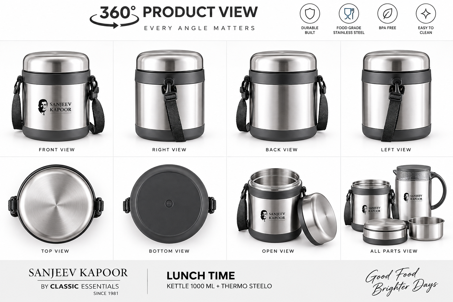 Sanjeev Kapoor Lunch Time 2-Piece Insulated Kettle & Thermo Steel Set