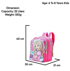 STRIDERS Barbie School Bag for Kids | Stylish Lightweight Backpack | Padded Comfortable Straps & Spacious Compartments | Ideal for School & Travel | 36cm - Goyalsons ShopMax