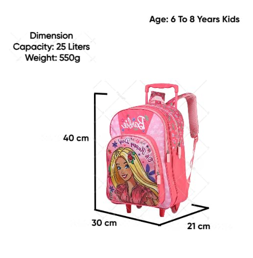 STRIDERS Barbie Kids Trolley School Bag | 16-Inch | Lightweight Backpack with Wheels | Spacious Compartments | Padded Straps | Perfect for Ages 68 - Goyalsons ShopMax