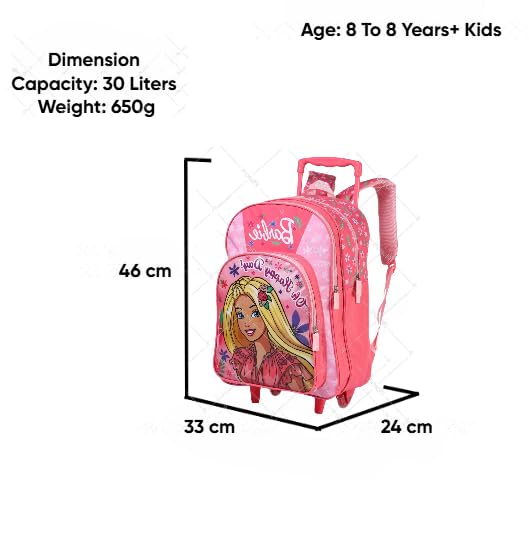 STRIDERS Barbie Trolly School Bag for Kids Spacious Durable Rolling Backpack with Padded Comfortable Straps & Fun Design Perfect for School Travel & Play (18 inch Trolley) - Goyalsons ShopMax