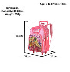 STRIDERS Barbie Trolly School Bag for Kids Spacious Durable Rolling Backpack with Padded Comfortable Straps & Fun Design Perfect for School Travel & Play (18 inch Trolley) - Goyalsons ShopMax
