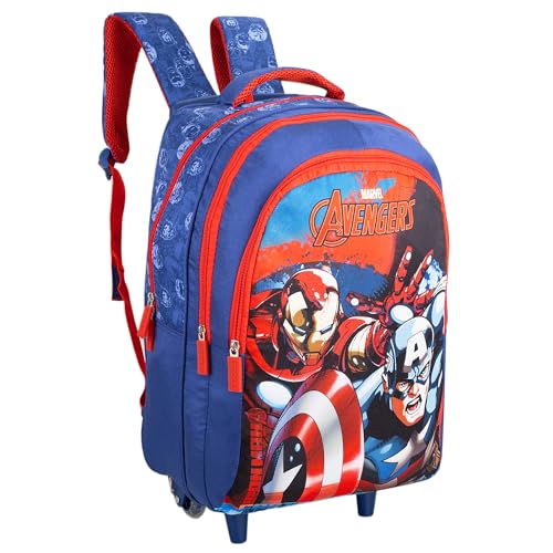 Avengers Kids School Trolley Bag 18 Inch Blue Large Wheeled School Backpack with Smooth Wheels
