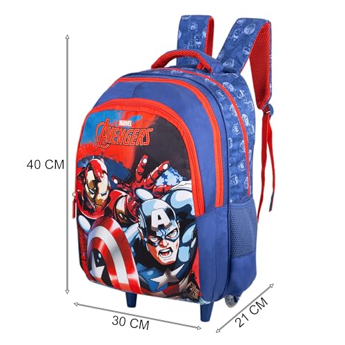 Avengers Kids School Trolley Bag 18 Inch Blue Large Wheeled School Backpack with Smooth Wheels