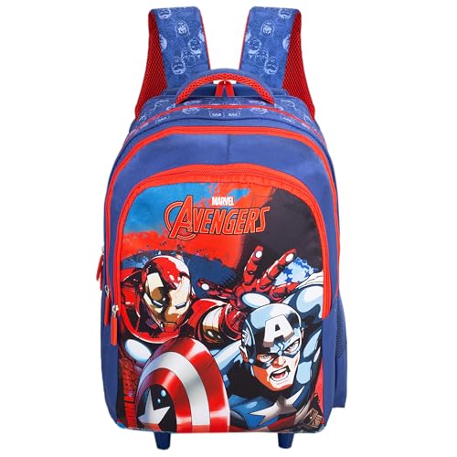 Avengers Kids School Trolley Bag 18 Inch Blue Large Wheeled School Backpack with Smooth Wheels