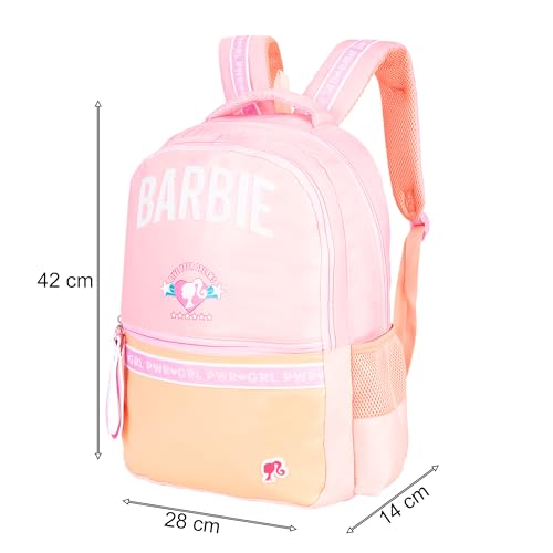 Barbie Pink & Peach 17 Inch School Bag for Girls with Spacious Compartment School Bag for Nursery, Preschool & Primary