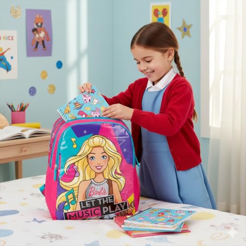 Barbie School Bag for Girls 18 Inch Lavender Color Kids Backpack with Spacious Compartments