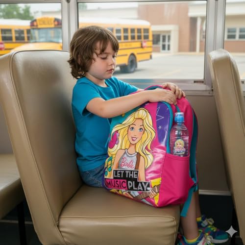 Barbie Stylish School Bag 14 Inch Pink Girls Backpack with Spacious Compartments