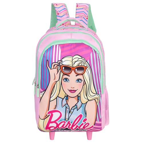 Barbie School Bag 18 Inch Trolley Bag for Girls Large Rolling Backpack with Wheels & Trolley Handle