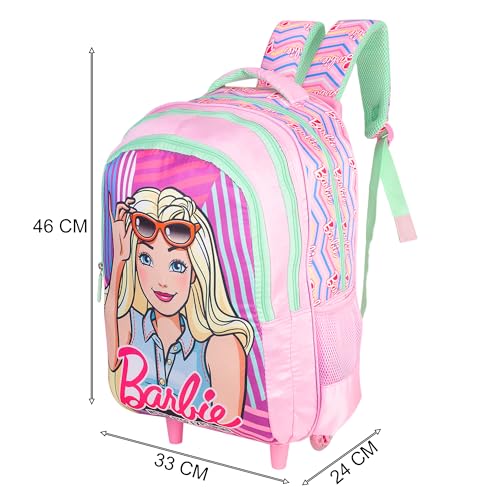 Barbie School Bag 18 Inch Trolley Bag for Girls Large Rolling Backpack with Wheels & Trolley Handle
