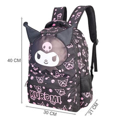 Kuromi Black 16-inch School Bag for Girls Stylish Waterproof Backpack, Lightweight & Durable, Perfect for Students, College & Travel