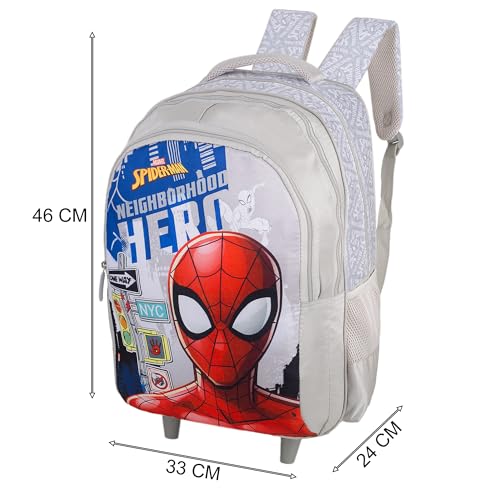 Marvel Spider-Man 18 Inch Trolley Backpack – Grey, Kids School Bag with Wheels