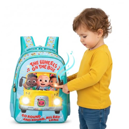 CoComelon Musical LED Backpack 14-inch Lights & Nursery Rhyme Sound Bag for Boys & Girls
