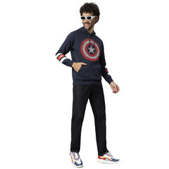 Free Authority Captain America Printed Regular Fit Blue Ploycotton Men's Hoodie