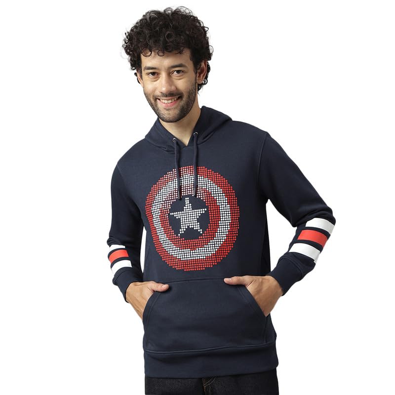 Free Authority Captain America Printed Regular Fit Blue Ploycotton Men's Hoodie