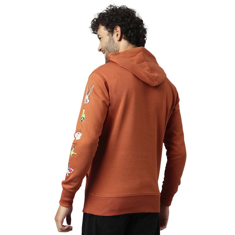 Free Authority Looney Tunes Printed Regular Fit Brown Ploycotton Men's Hoodie