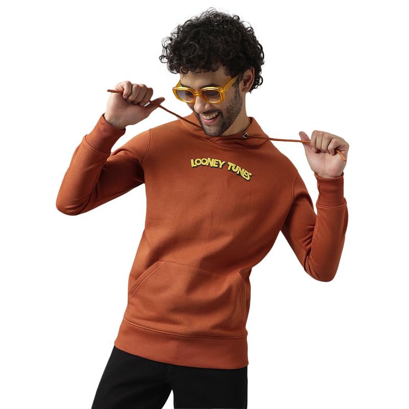 Free Authority Looney Tunes Printed Regular Fit Brown Ploycotton Men's Hoodie