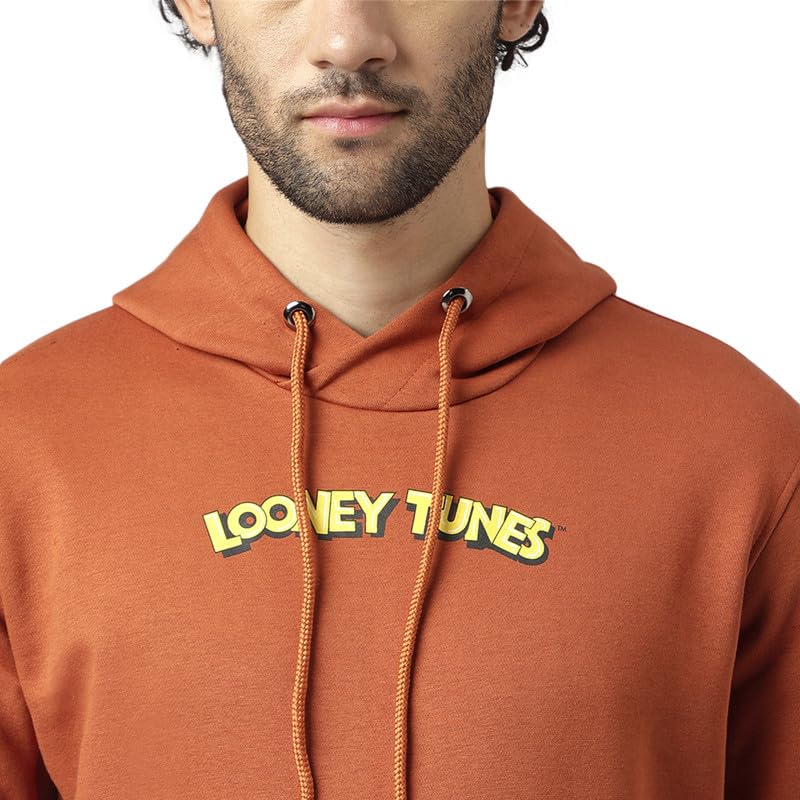 Free Authority Looney Tunes Printed Regular Fit Brown Ploycotton Men's Hoodie