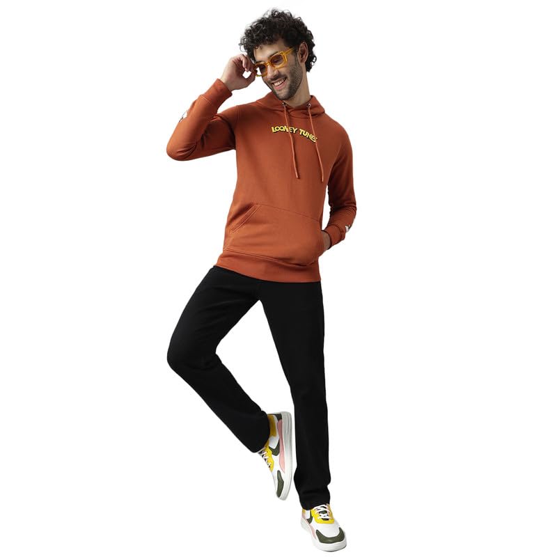 Free Authority Looney Tunes Printed Regular Fit Brown Ploycotton Men's Hoodie