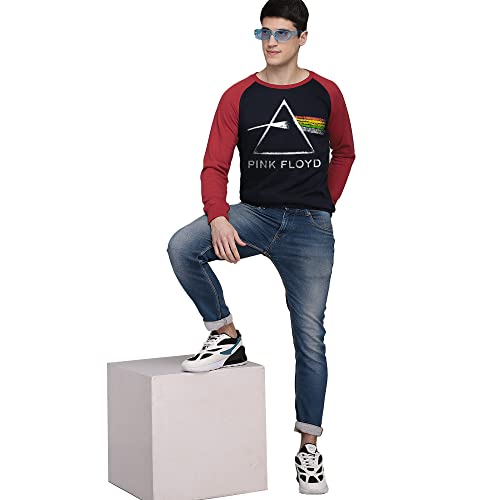 Free Authority Pink Floyd Printed Regular Fit Navy Blue Ploycotton Men's Sweatshirt