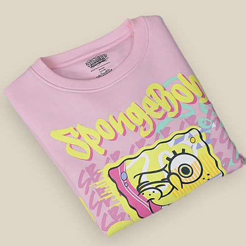 Kidsville Spongebob Squarepants Printed Relaxed Fit Sweatshirt for Girls Pink