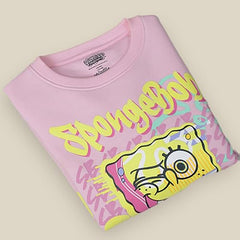 Kidsville Spongebob Squarepants Printed Relaxed Fit Sweatshirt for Girls Pink