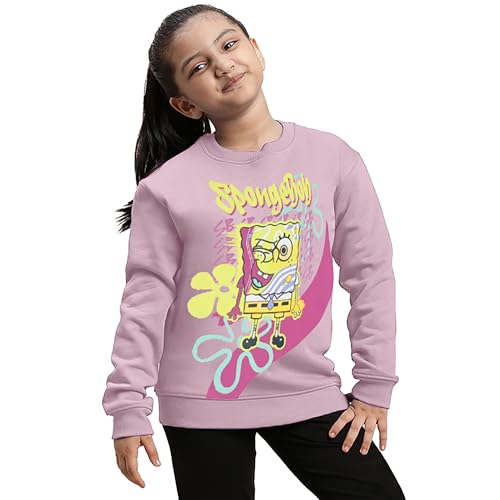 Kidsville Spongebob Squarepants Printed Relaxed Fit Sweatshirt for Girls Pink