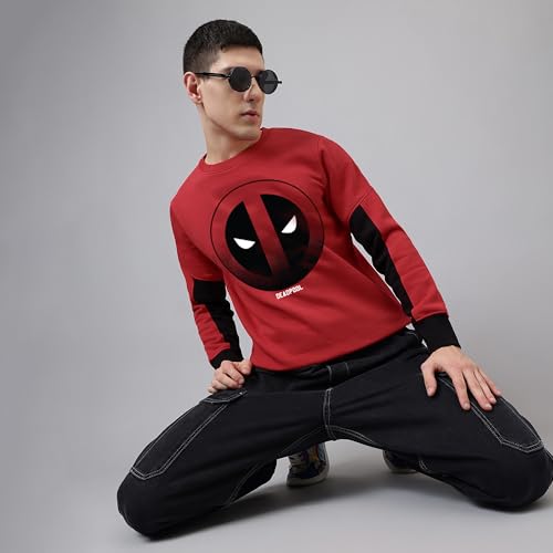 Free Authority Deadpool Printed Regular Fit Sweatshirt for Men Red