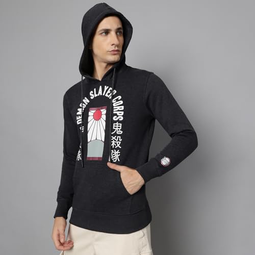 Free Authority Demon Slayer Printed Regular Fit Hoodie for Men