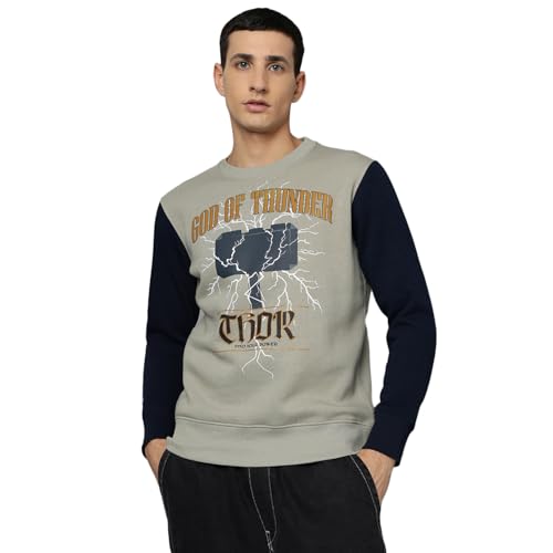 Free Authority Thor Printed Regular Fit Sweatshirt for Men Grey