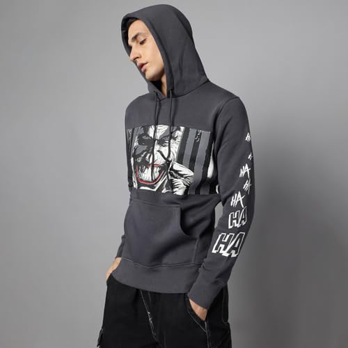Free Authority Joker Printed Oversize Hoodie for Men Grey