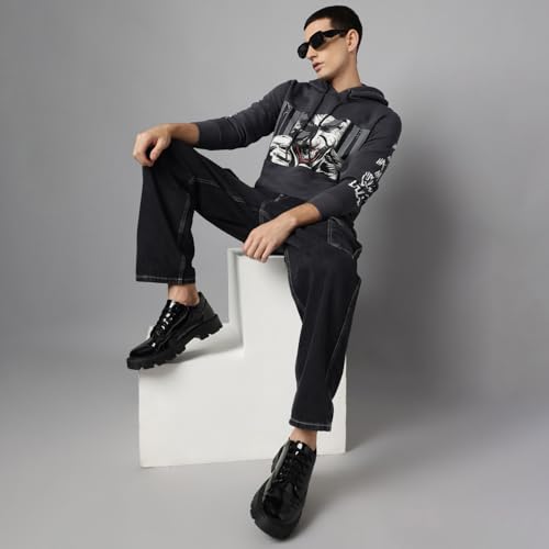 Free Authority Joker Printed Oversize Hoodie for Men Grey