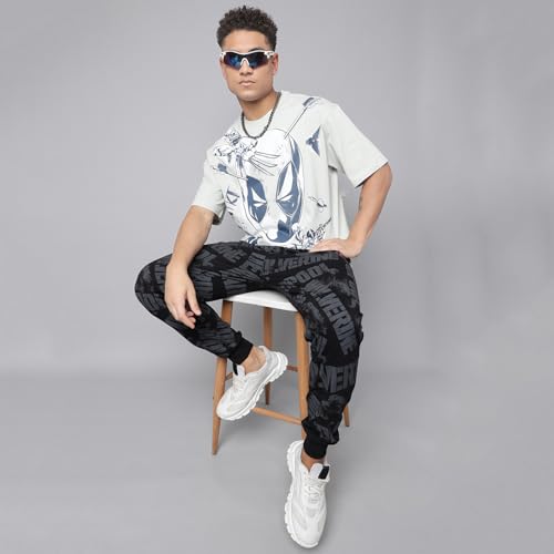 Free Authority Official Deadpool & Wolverine Printed Regular Fit Jogger for Men Black