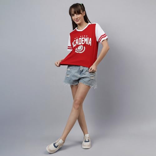 Free Authority Official My Hero Academia Graphic Half Sleeves V-Neck Anime Printed Regular Fit Pure Breathable Cotton Fabric Tshirt for Women