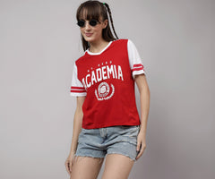 Free Authority Official My Hero Academia Graphic Half Sleeves V-Neck Anime Printed Regular Fit Pure Breathable Cotton Fabric Tshirt for Women