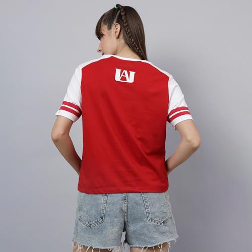 Free Authority Official My Hero Academia Graphic Half Sleeves V-Neck Anime Printed Regular Fit Pure Breathable Cotton Fabric Tshirt for Women