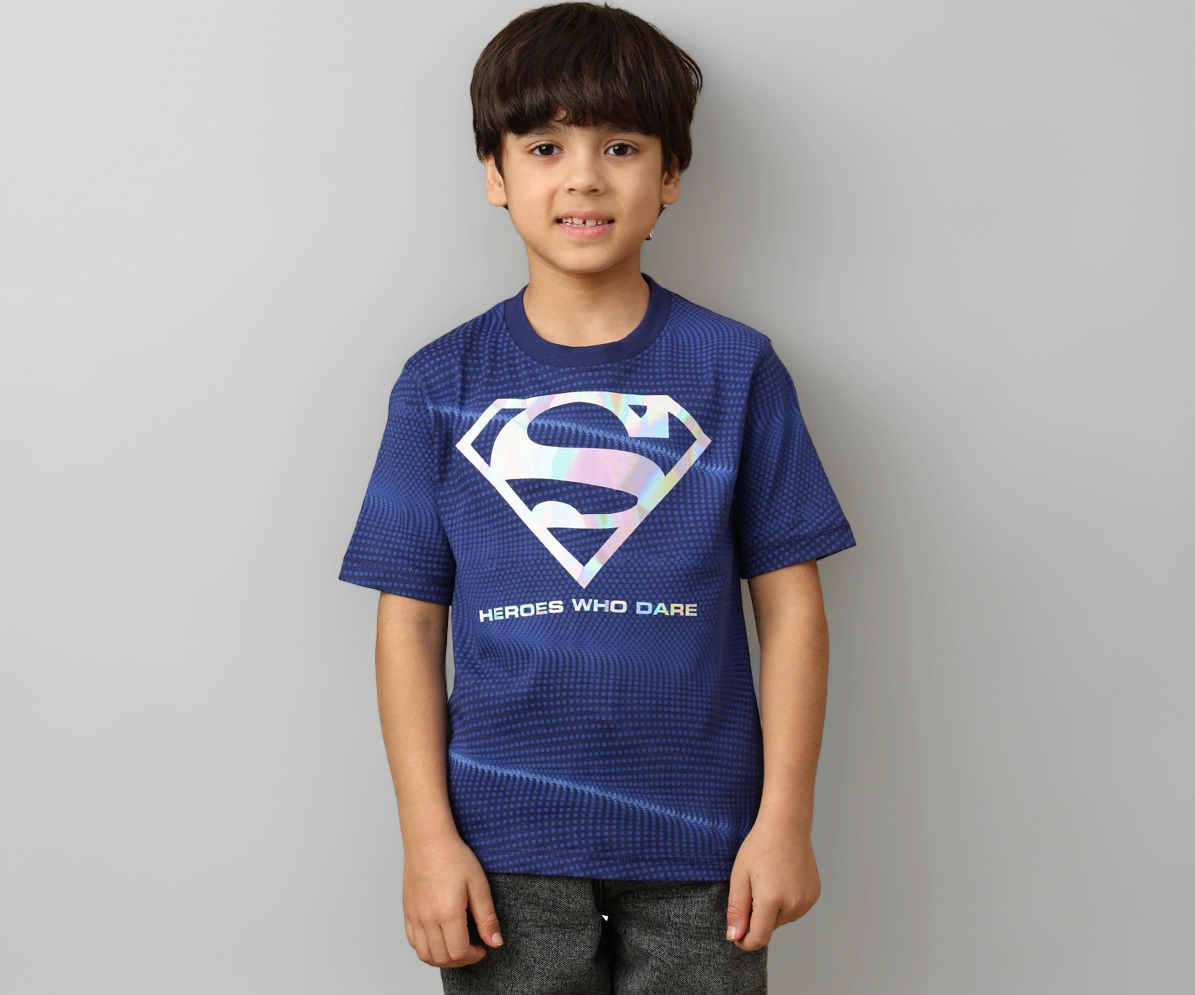 Kidsville Official Dc Comic Superman Graphic Printed Regular Fit Cotton Tshirt for Boys Estate Blue