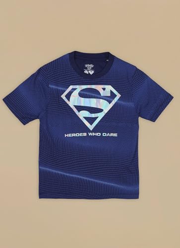 Kidsville Official Dc Comic Superman Graphic Printed Regular Fit Cotton Tshirt for Boys Estate Blue