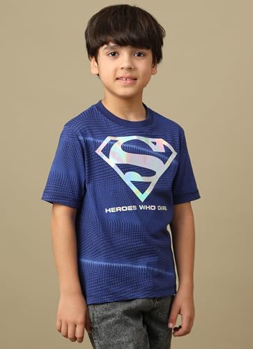 Kidsville Official Dc Comic Superman Graphic Printed Regular Fit Cotton Tshirt for Boys Estate Blue
