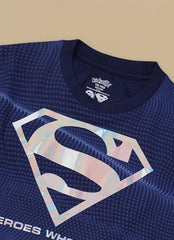 Kidsville Official Dc Comic Superman Graphic Printed Regular Fit Cotton Tshirt for Boys Estate Blue