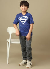 Kidsville Official Dc Comic Superman Graphic Printed Regular Fit Cotton Tshirt for Boys Estate Blue