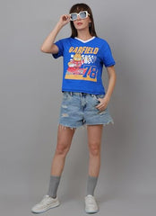 Free Authority Official Garfield Graphic Printed Pure Cotton Regular Fit Washed Tshirt for Women